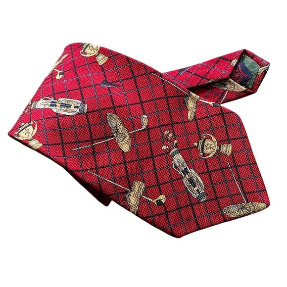 Tommy Hilfiger vintage preppy retro golf theme 100% silk tie necktie 4" w - Picture 1 of 5
